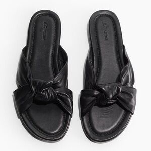 Black Leather Knot-Detail Leather Sandals - Size 8 - H&M